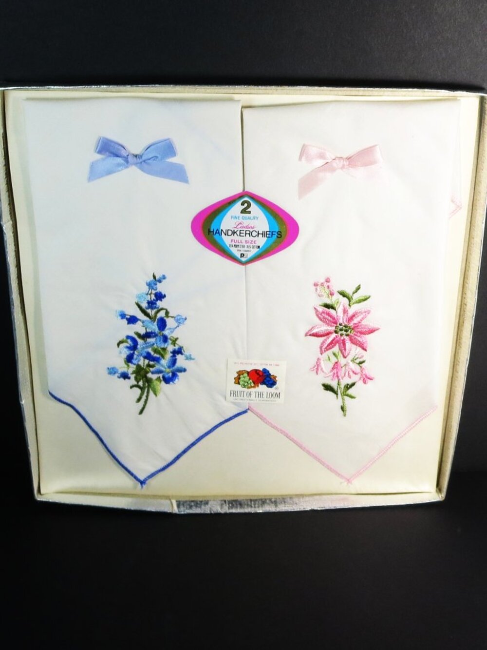 Vintage Fruit Of Loom Boxed Package 2 Ladies Hankies Fashion Accessories